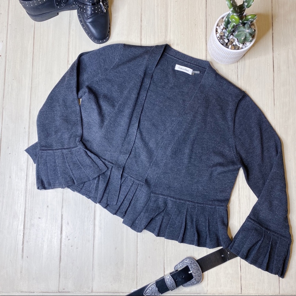 Calvin Klein Gray pleated cardigan Size Medium